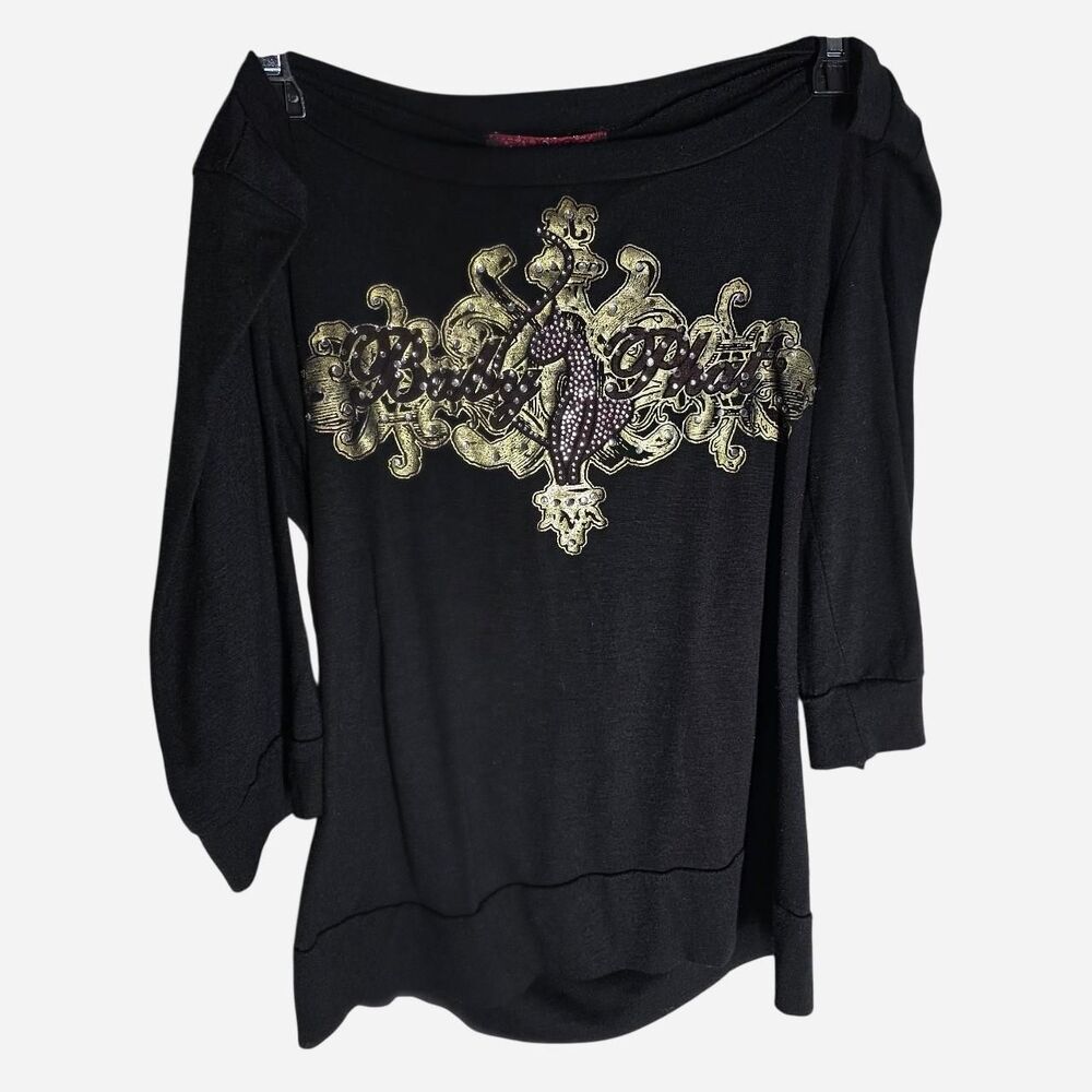 Baby Phat Black Button Down Shirt with Gold Graphic